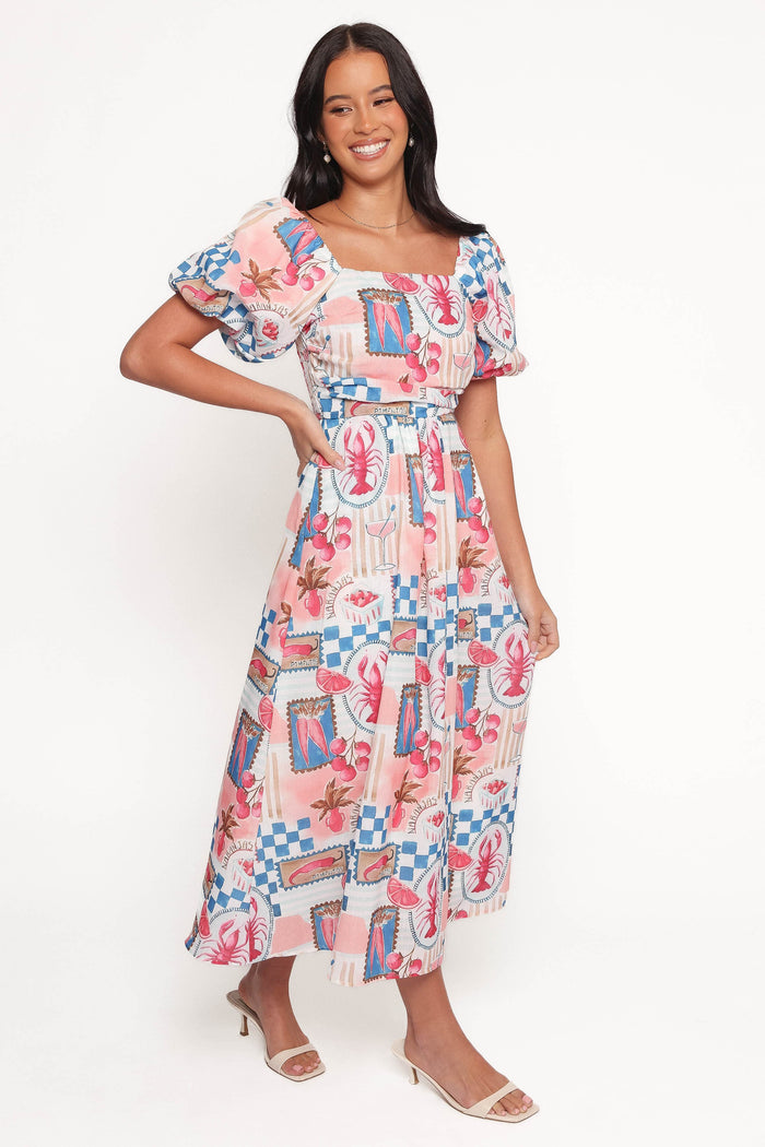 Petal and Pup USA DRESSES Clo Puff Sleeve Midi Dress - Pink Blue (Hold for Amazon)