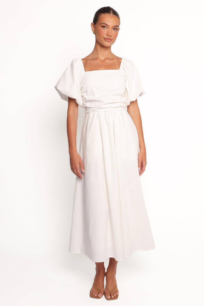 Petal and Pup USA DRESSES Clo Puff Sleeve Midi Dress - White