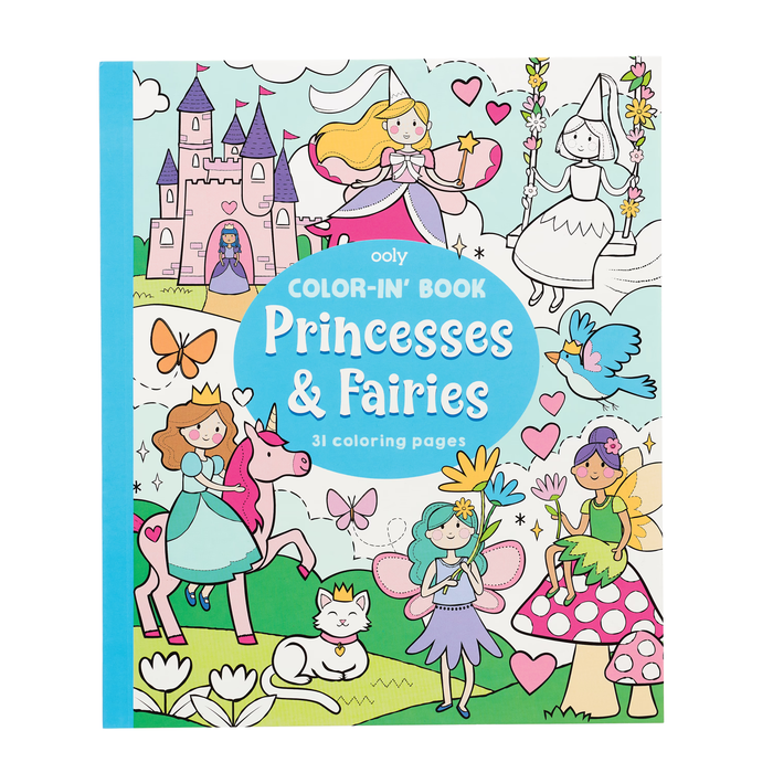 Front cover of the OOLY Princesses and Fairies Coloring Book