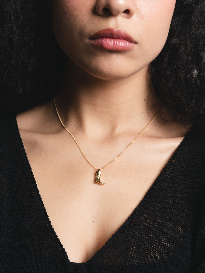 Wolf Circus Cowboy Boot Charm Necklace in 14k Gold Plated | Boot Pendant | Recycled Materials-Necklaces-wolfcircus.com