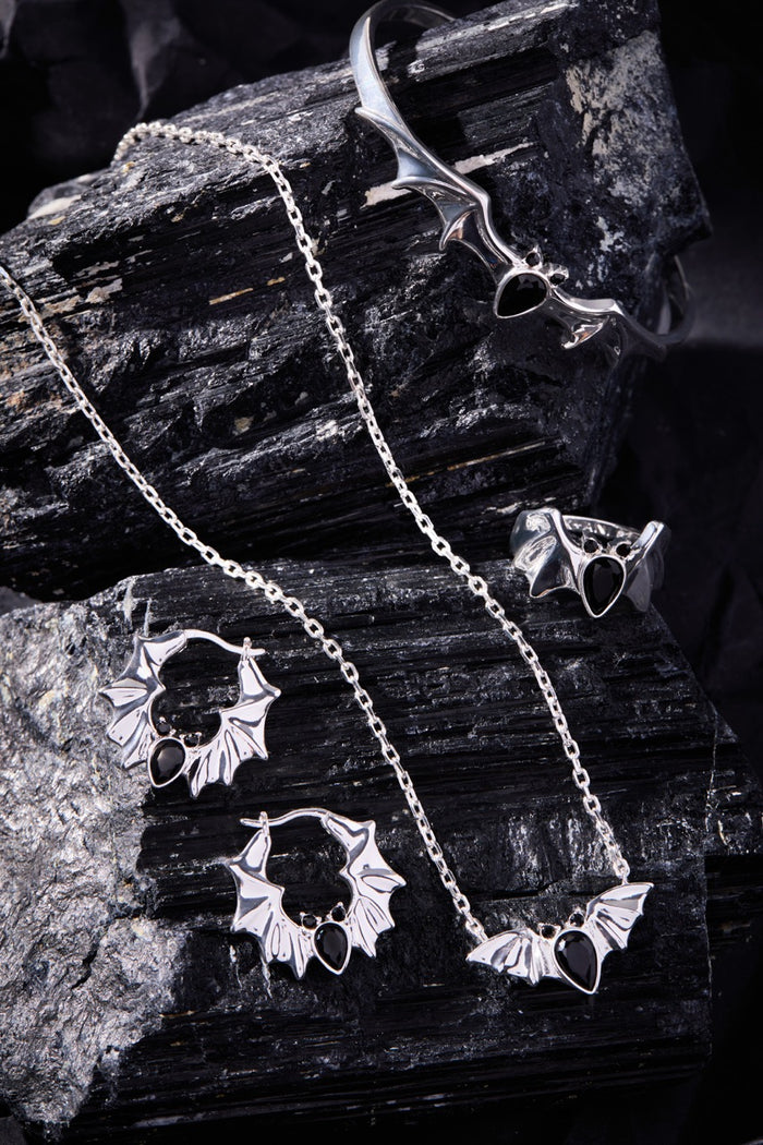 Crystal Bat Hoop Earrings