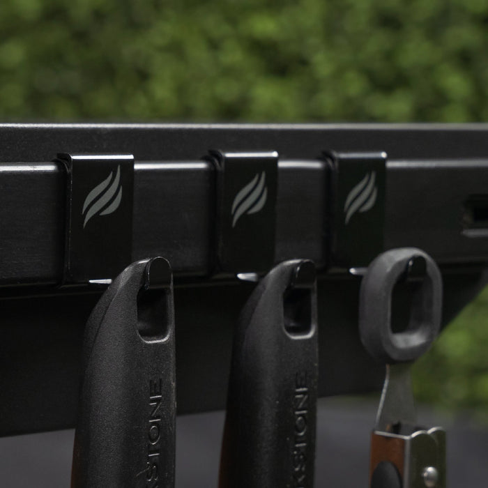The tool hooks are perfect for holding Blackstone spatulas, tongs, and scrapers when not in use.