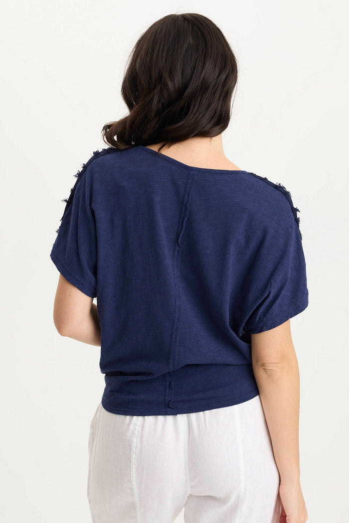 XCVI Curine Stripe Voile/Jersey Knotted V-Neck Top