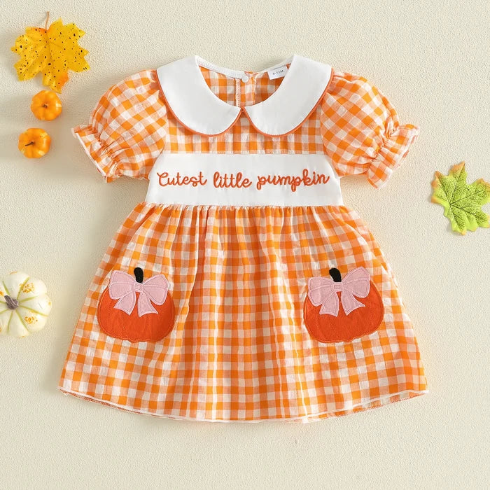 CUTEST LITTLE PUMPKIN Plaid Collared Dress