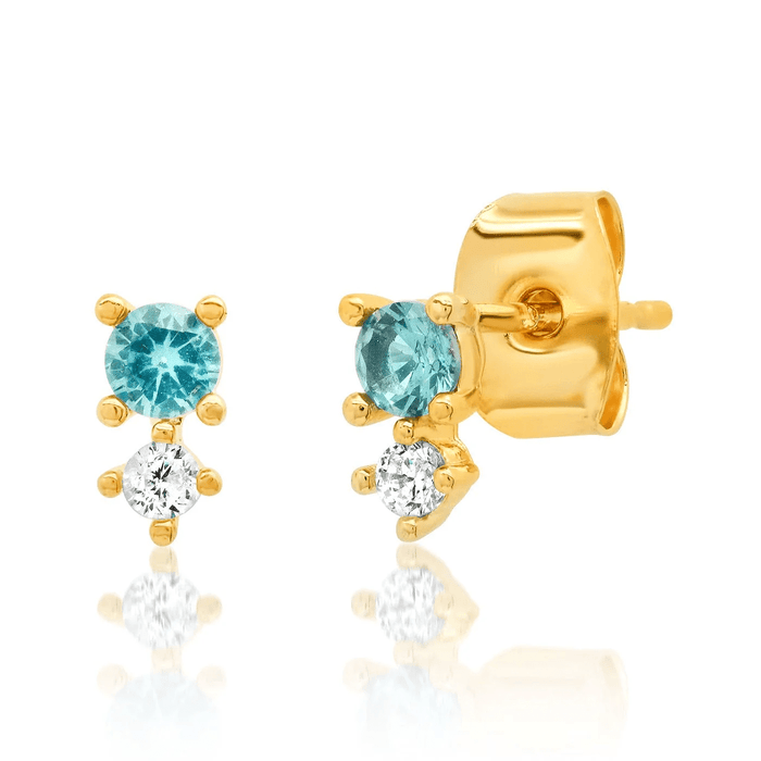 CZ and Colored Stone Studs in Aqua