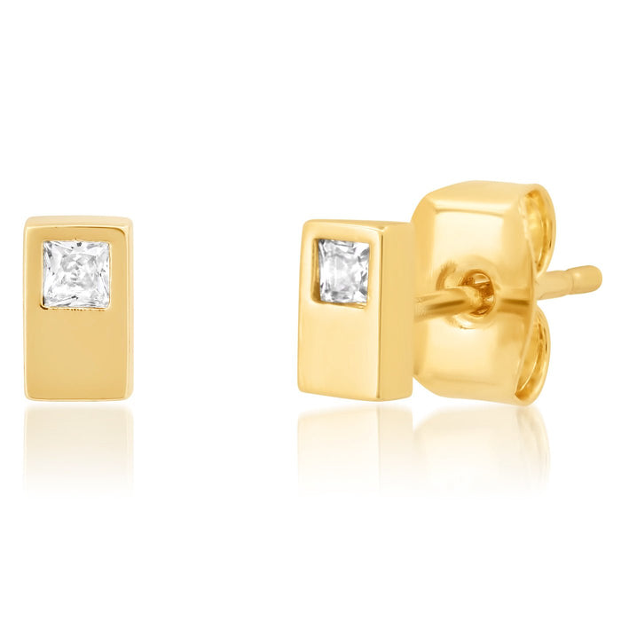 CZ and Gold Rectangle Studs in Gold