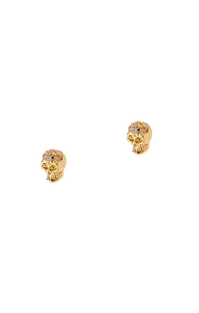CZ Mini Skull Earrings in Gold