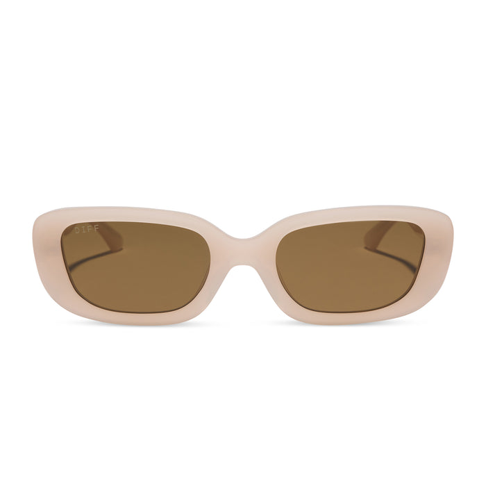 diff eyewear featuring the daphne ii rectangle sunglasses with a milky blush acetate frame and brown polarized lenses front view