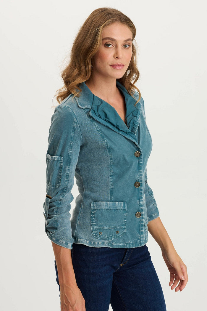 XCVI Darwin Poplin/Ribbed Tabbed 3/4-Sleeve Jacket