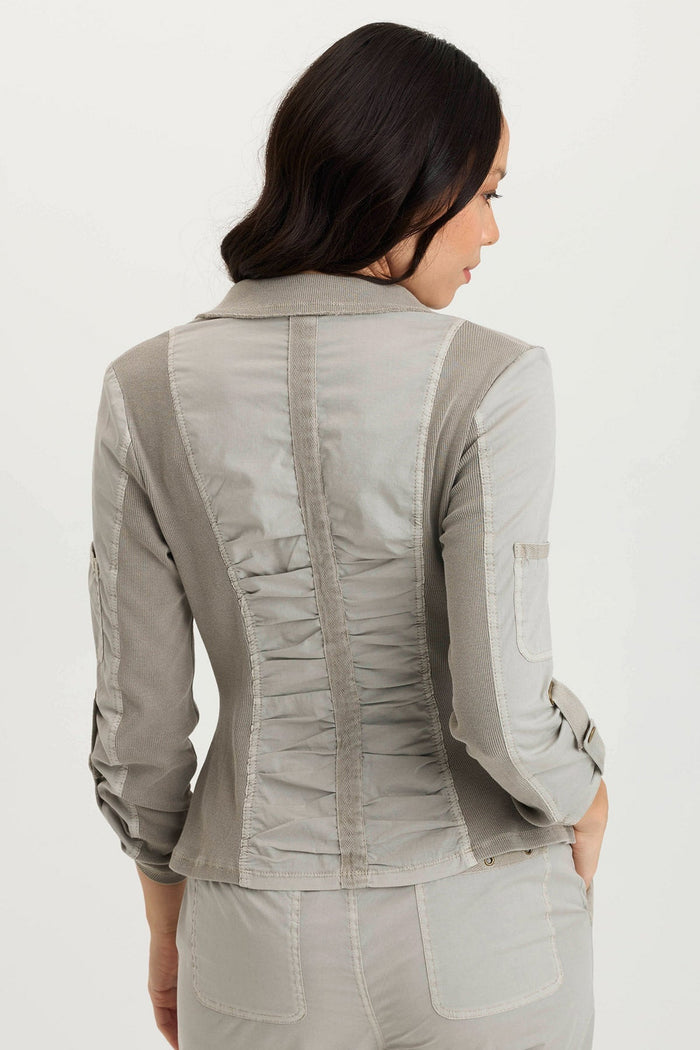 XCVI Darwin Poplin/Ribbed Tabbed 3/4-Sleeve Jacket