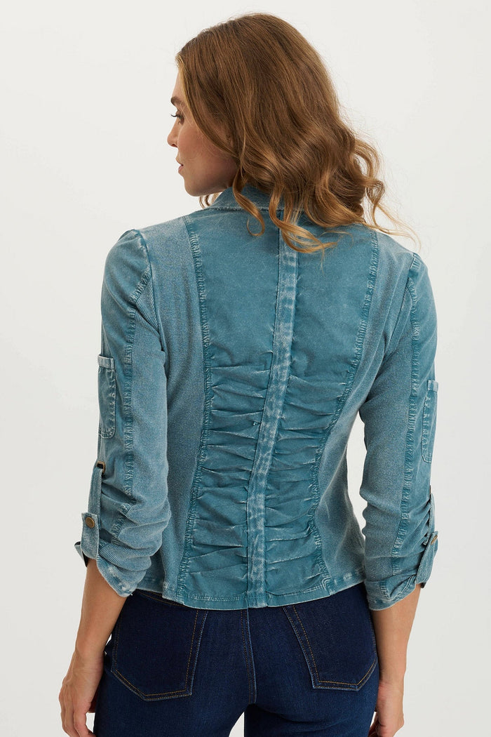 XCVI Darwin Poplin/Ribbed Tabbed 3/4-Sleeve Jacket