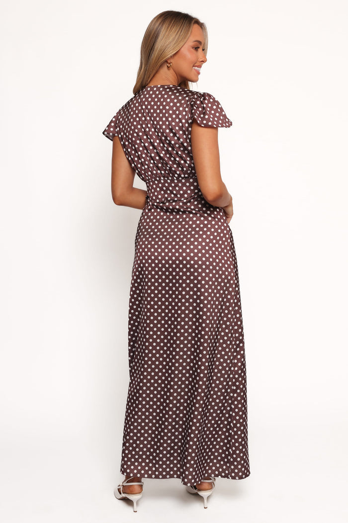 Petal and Pup USA DRESSES Dean Maxi Dress - Brown Polka Dot