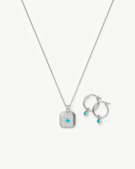 December Birthstone Necklace & Charm Earrings Set | Sterling Silver/Turquoise Magnesite Necklaces Missoma