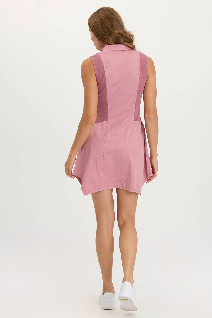 XCVI Delmis Poplin/Ribbed Sharkbite Zippered Collar Dress