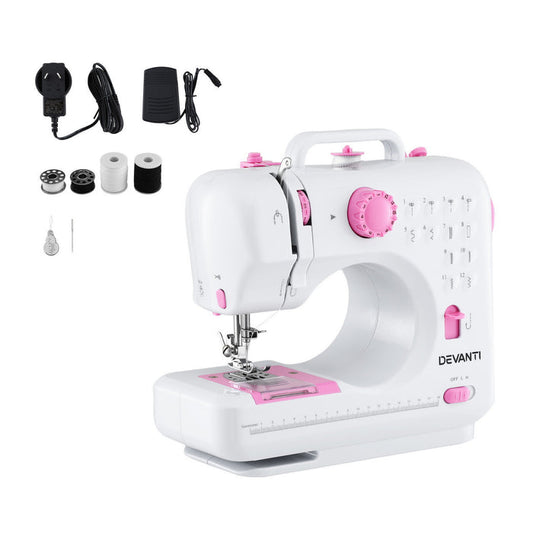 Devanti 12 Stitches Mini Sewing Machine for Beginners Portable Sewing Machine Kit with LED Lights - Devanti