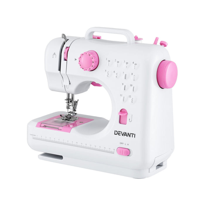 Devanti 12 Stitches Mini Sewing Machine for Beginners Portable Sewing Machine Kit with LED Lights - Devanti