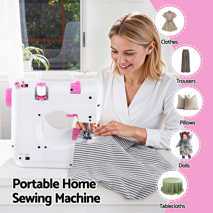 Devanti 12 Stitches Mini Sewing Machine for Beginners Portable Sewing Machine Kit with LED Lights - Devanti
