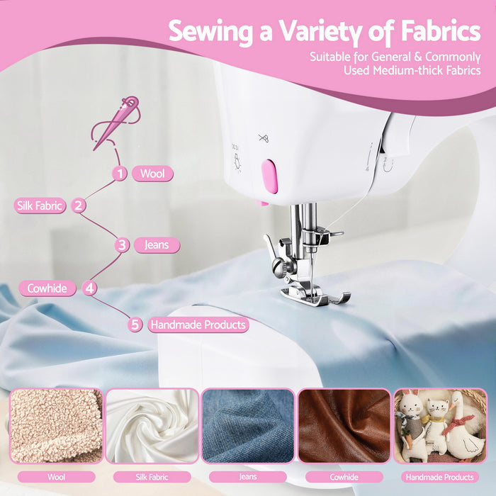Devanti 12 Stitches Mini Sewing Machine for Beginners Portable Sewing Machine Kit with LED Lights - Devanti
