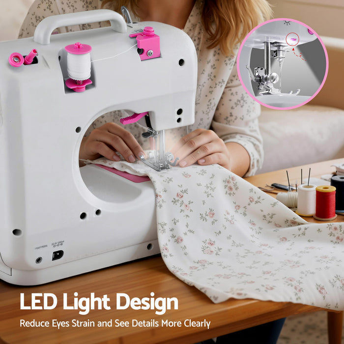 Devanti 12 Stitches Mini Sewing Machine for Beginners Portable Sewing Machine Kit with LED Lights - Devanti