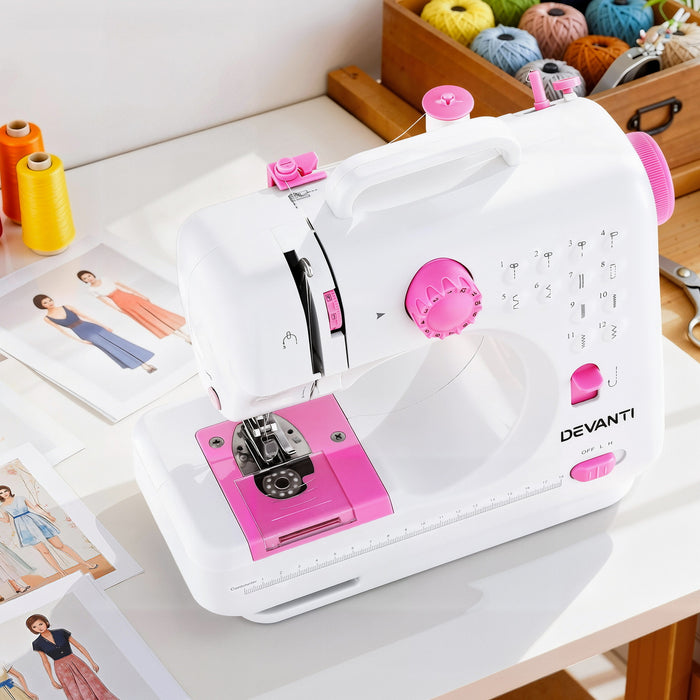 Devanti 12 Stitches Mini Sewing Machine for Beginners Portable Sewing Machine Kit with LED Lights - Devanti