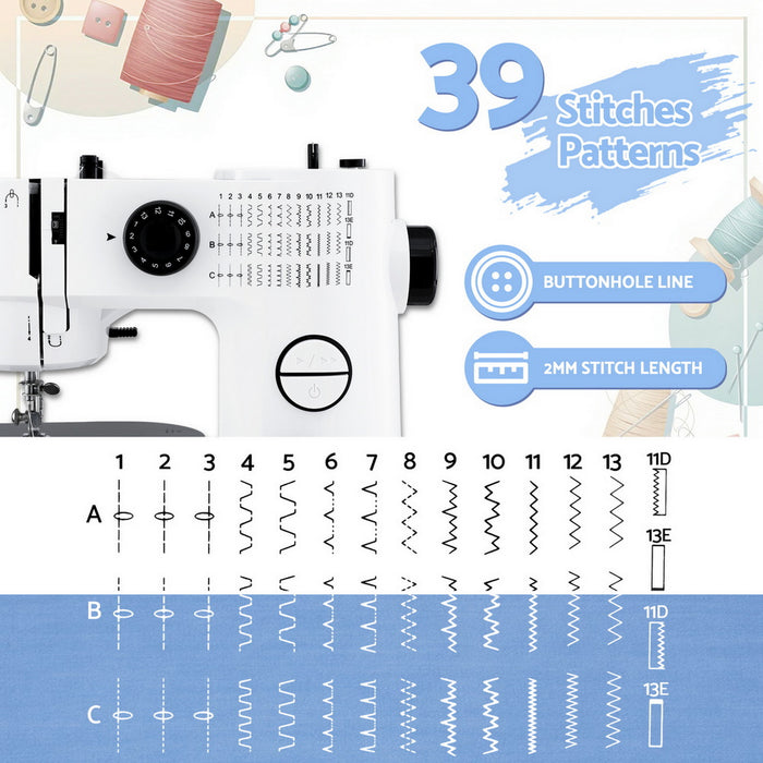 Devanti 39 Stitches Mini Sewing Machine Portable Sewing Machine Kit - Devanti