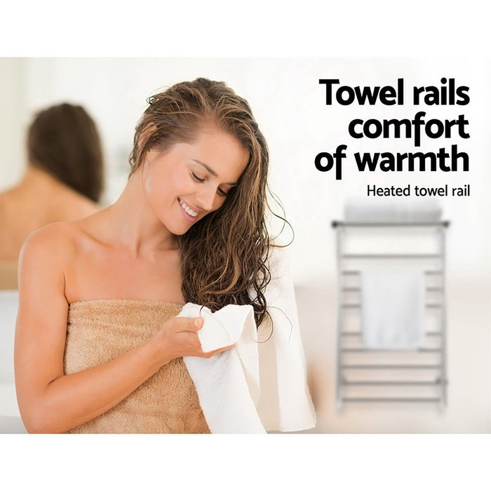 Devanti Electric Heated Towel Rail Rack 14 Bars Wall Mounted Clothes Dry Warmer -Home Living Store - -