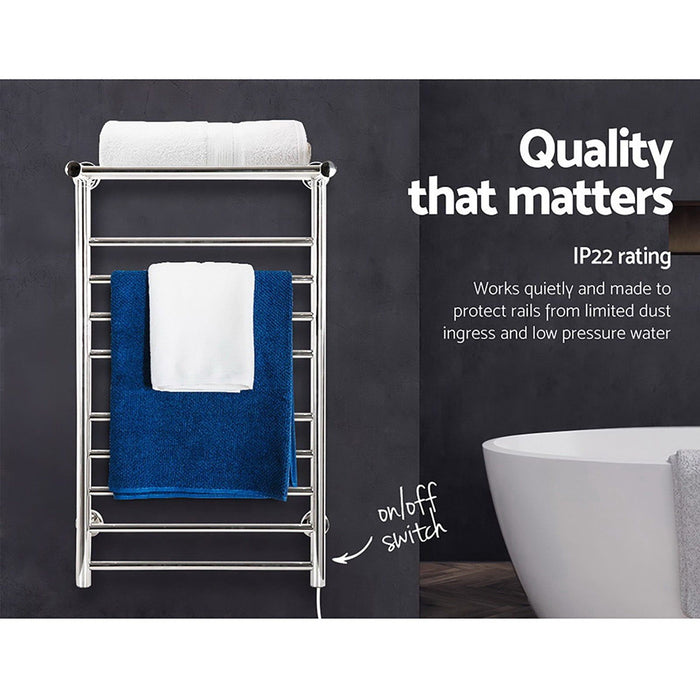 Devanti Electric Heated Towel Rail Rack 14 Bars Wall Mounted Clothes Dry Warmer -Home Living Store - -
