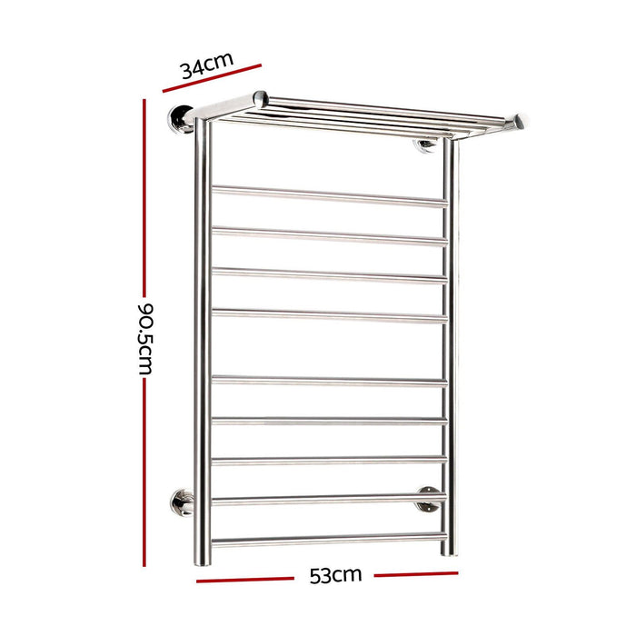 Devanti Electric Heated Towel Rail Rack 14 Bars Wall Mounted Clothes Dry Warmer -Home Living Store - -