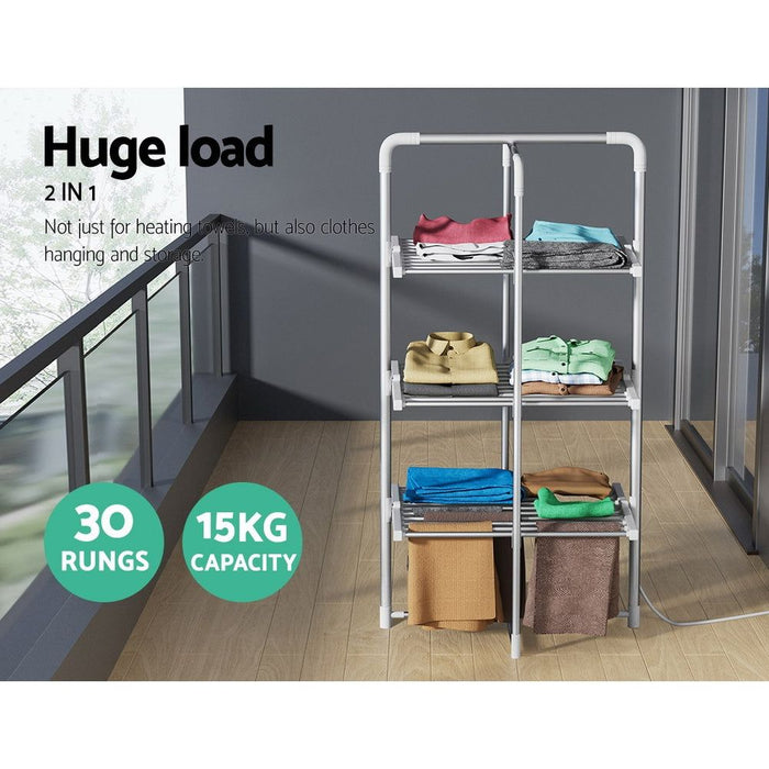 Devanti Electric Heated Towel Rail Rack 30 Bars Foldable Clothes Dry Warmer -Home Living Store - -