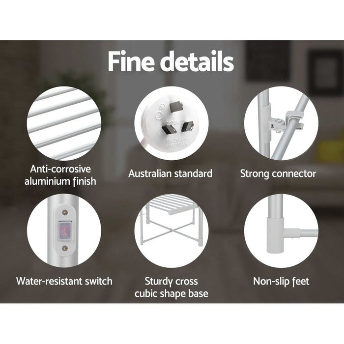 Devanti Electric Heated Towel Rail Rack 30 Bars Foldable Clothes Dry Warmer -Home Living Store - -