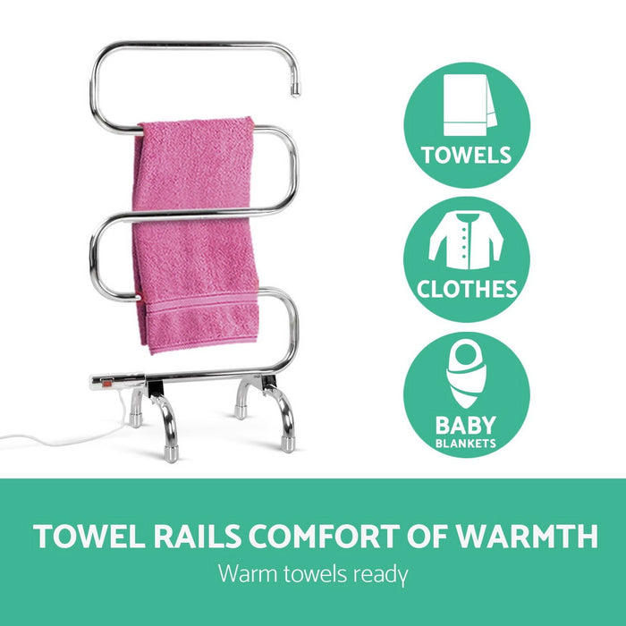 Devanti Electric Heated Towel Rail Rack 5 Bars Freestanding Clothes Dry Warmer -Home Living Store - -
