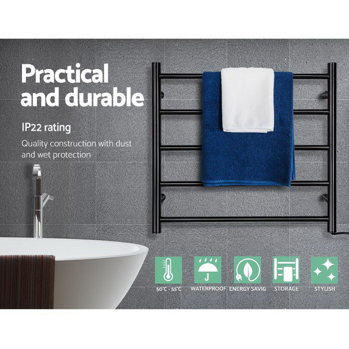Devanti Electric Heated Towel Rail Rack 5 Bars Wall Mounted Clothes Dry Warmer -Home Living Store - -