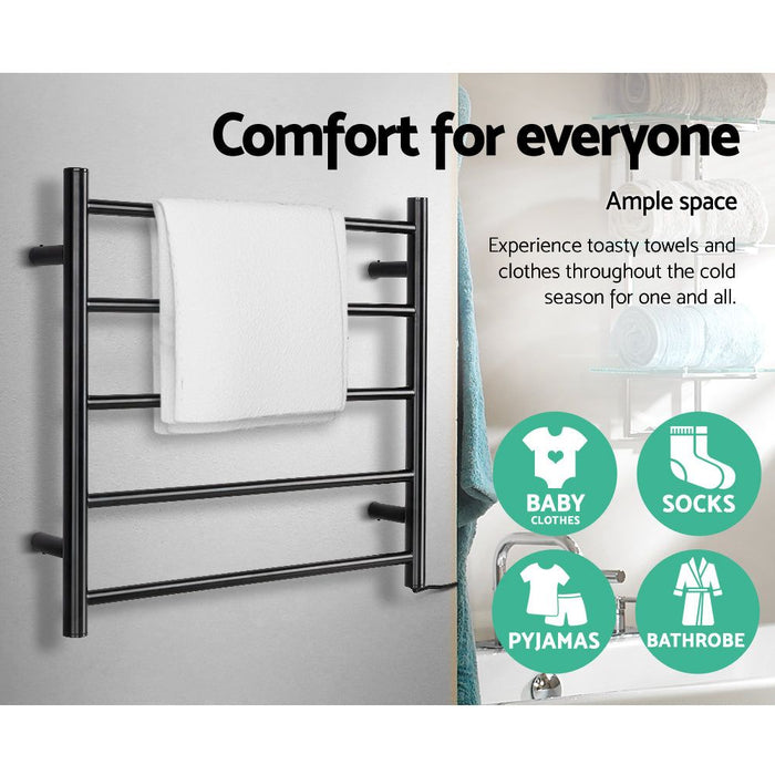Devanti Electric Heated Towel Rail Rack 5 Bars Wall Mounted Clothes Dry Warmer -Home Living Store - -