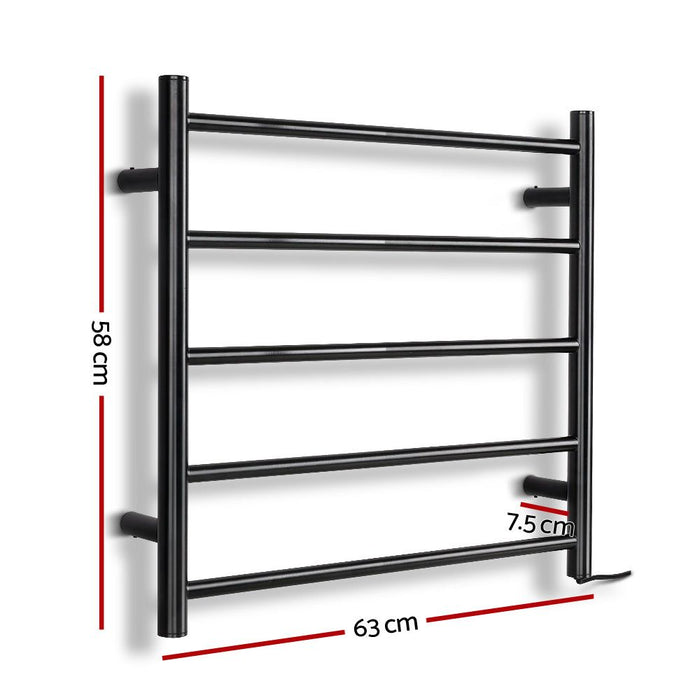 Devanti Electric Heated Towel Rail Rack 5 Bars Wall Mounted Clothes Dry Warmer -Home Living Store - -