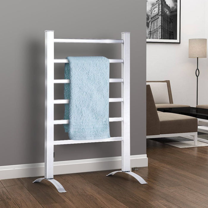 Devanti Electric Heated Towel Rail Rack 6 Bars Freestanding Clothes Dry Warmer -Home Living Store - -