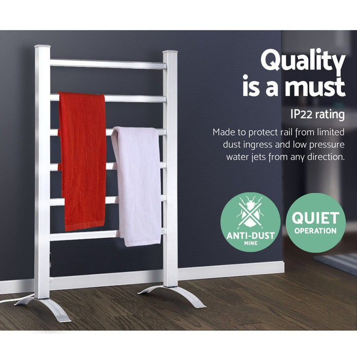 Devanti Electric Heated Towel Rail Rack 6 Bars Freestanding Clothes Dry Warmer -Home Living Store - -