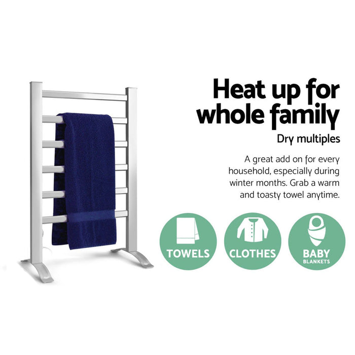 Devanti Electric Heated Towel Rail Rack 6 Bars Freestanding Clothes Dry Warmer -Home Living Store - -