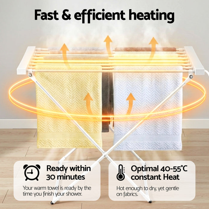 Devanti Heated Towel Rail Electric Clothes Airer Foldable Drying Rack 8 Bars - Devanti
