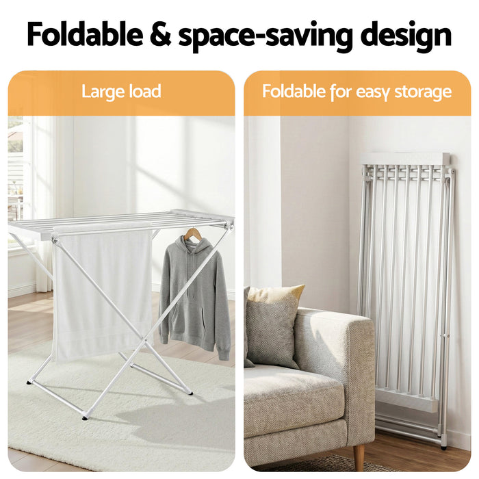Devanti Heated Towel Rail Electric Clothes Airer Foldable Drying Rack 8 Bars - Devanti