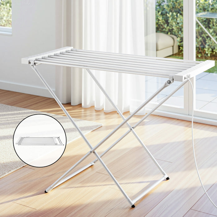 Devanti Heated Towel Rail Electric Clothes Airer Foldable Drying Rack 8 Bars - Devanti