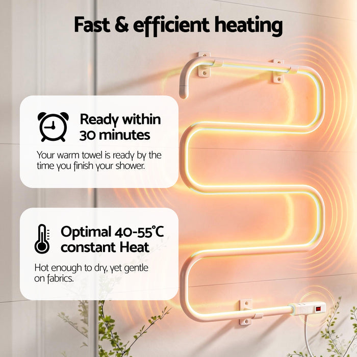 Devanti Heated Towel Rail Freestanding Wall Mounted S-Shape Electric Warmer Rack - Devanti