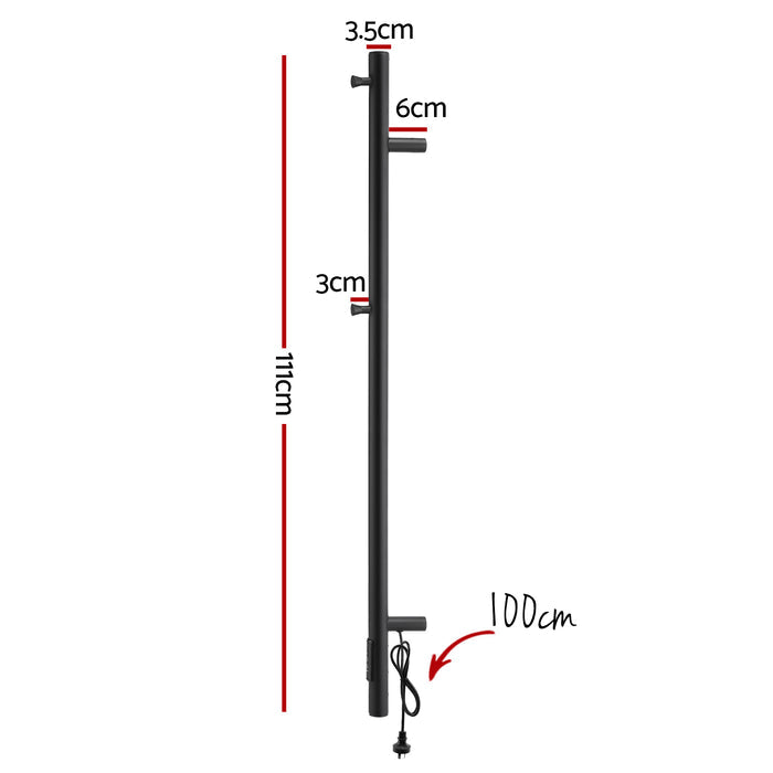 Devanti Heated Towel Rail with Timer Vertical Electric Heater Warmer Rack Black - Devanti