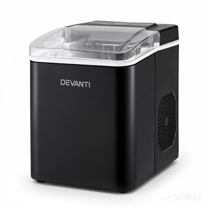 Devanti Ice Maker Machine Portable 12kg Countertop w/Self Cleaning 1.2L Black - Devanti