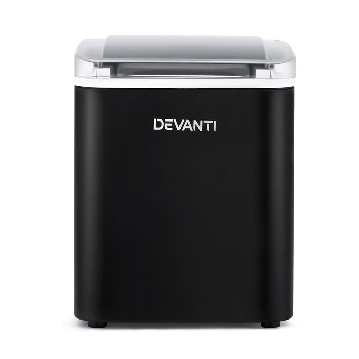 Devanti Ice Maker Machine Portable 12kg Countertop w/Self Cleaning 1.2L Black - Devanti