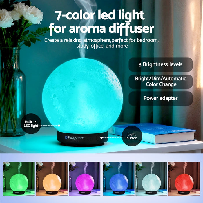 Devanti Ultrasonic Aroma Diffuser Aromatherapy Moon Lamp 100ml - Devanti