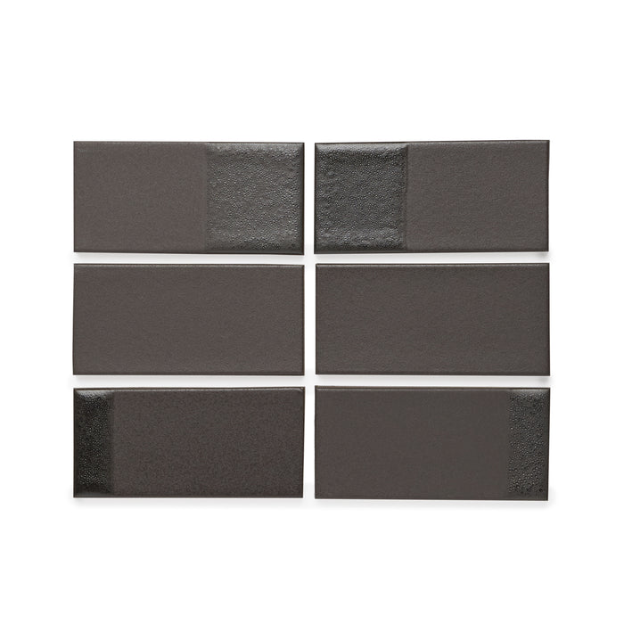 Heath Ceramics Dual Glaze Rectangle Tiles in Basalt Lava Blend Group of 6
