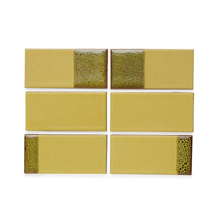 Heath Ceramics Dual Glaze Rectangle Tiles in Ochre Blend Group of 6