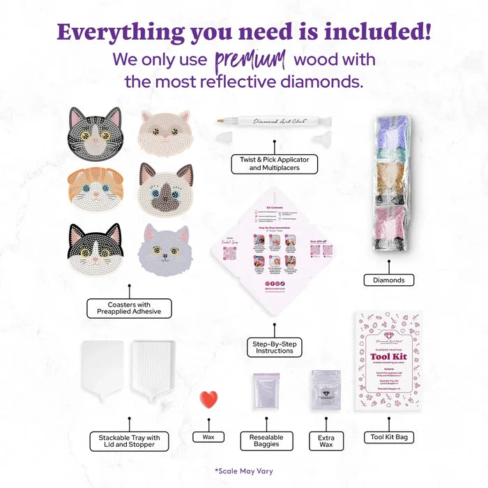 Diamond Art Club Coasters - Cats Diamond Painting Kit