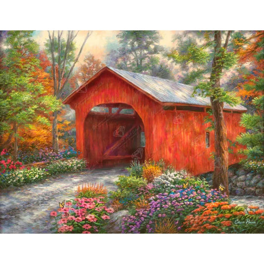 Diamond Art Club Red Covered Bridge Diamond Painting Kit