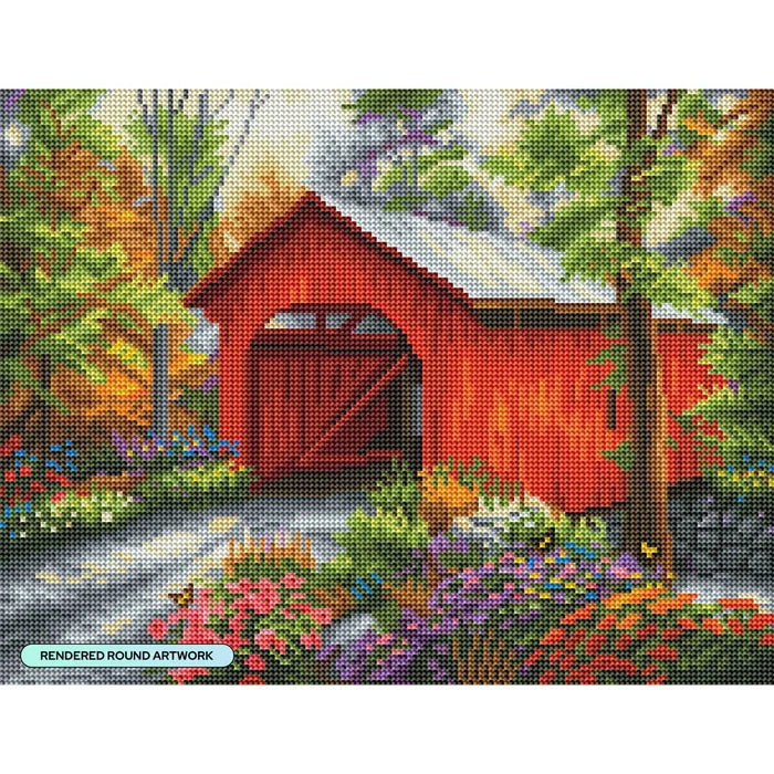 Diamond Art Club Red Covered Bridge Diamond Painting Kit